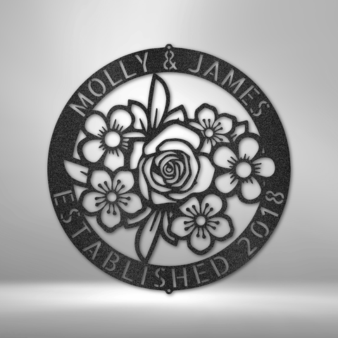 Floral Ring Monogram - Steel Sign
