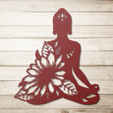 Meditation Woman Floral Metal Wall Art