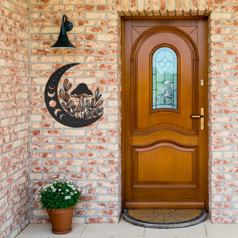 Moon and Mushroom Metal Wall Art