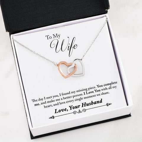 "To My Wife - You Complete Me" Interlocking Hearts Necklace