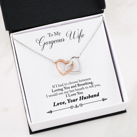 "To My Wife - Breathe" Interlocking Hearts Necklace